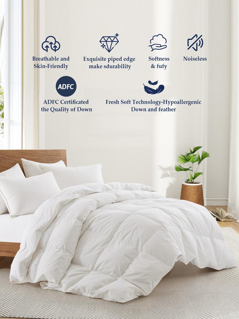 PEACE NEST Soft Fluffy Goose Down Comforter 100%  Cotton 450TC Cover All Season Mediumweight Year-round Cozy Bedding Twin Full Queen King Cal King Essential Hotel Style