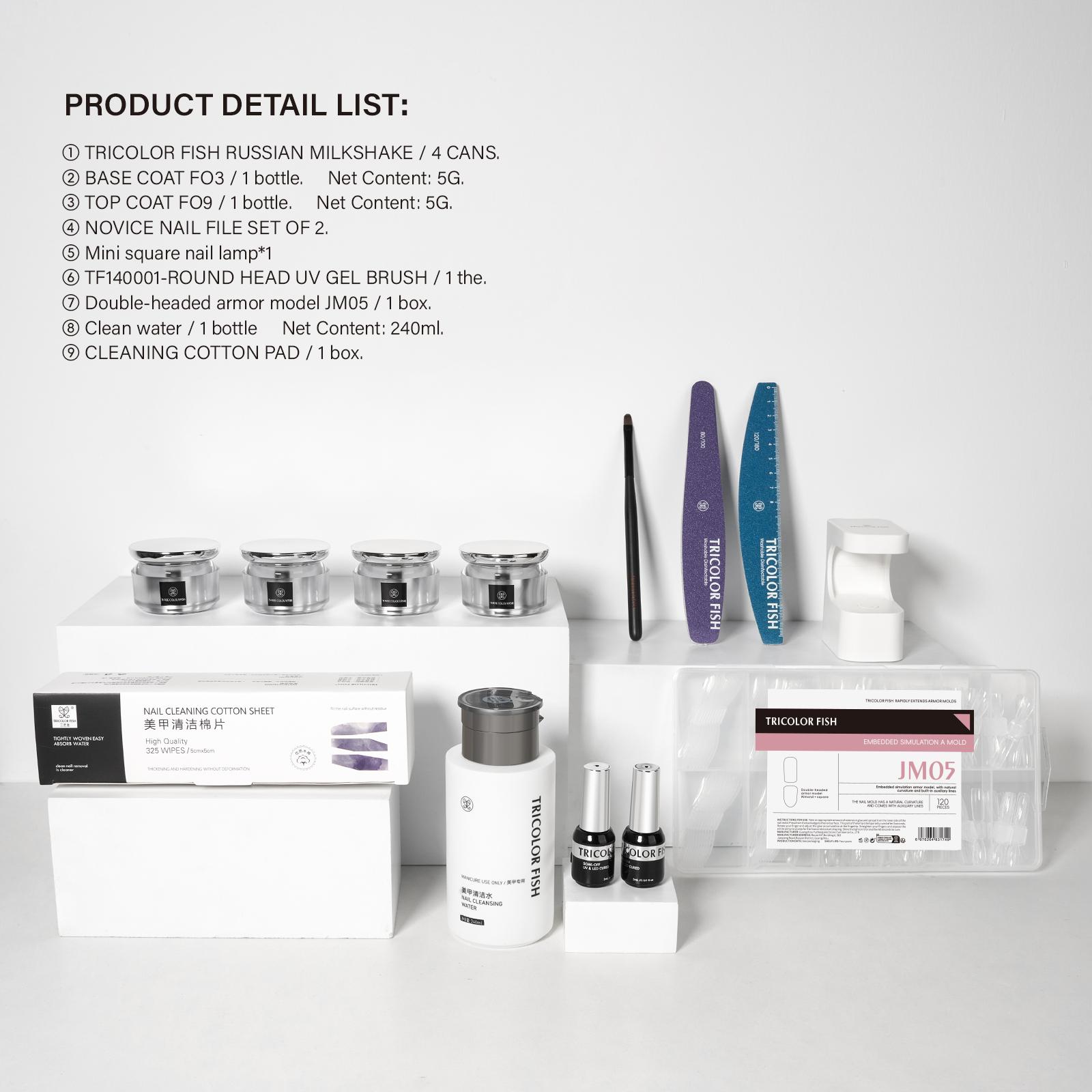 TRICOLOR FISH 3in1 Building Gel Set 4 Colors French Rectangular Pastel Soft Gel Nail Art Short Oval Square Extension DIY Home Nail Art Pen Base Coat