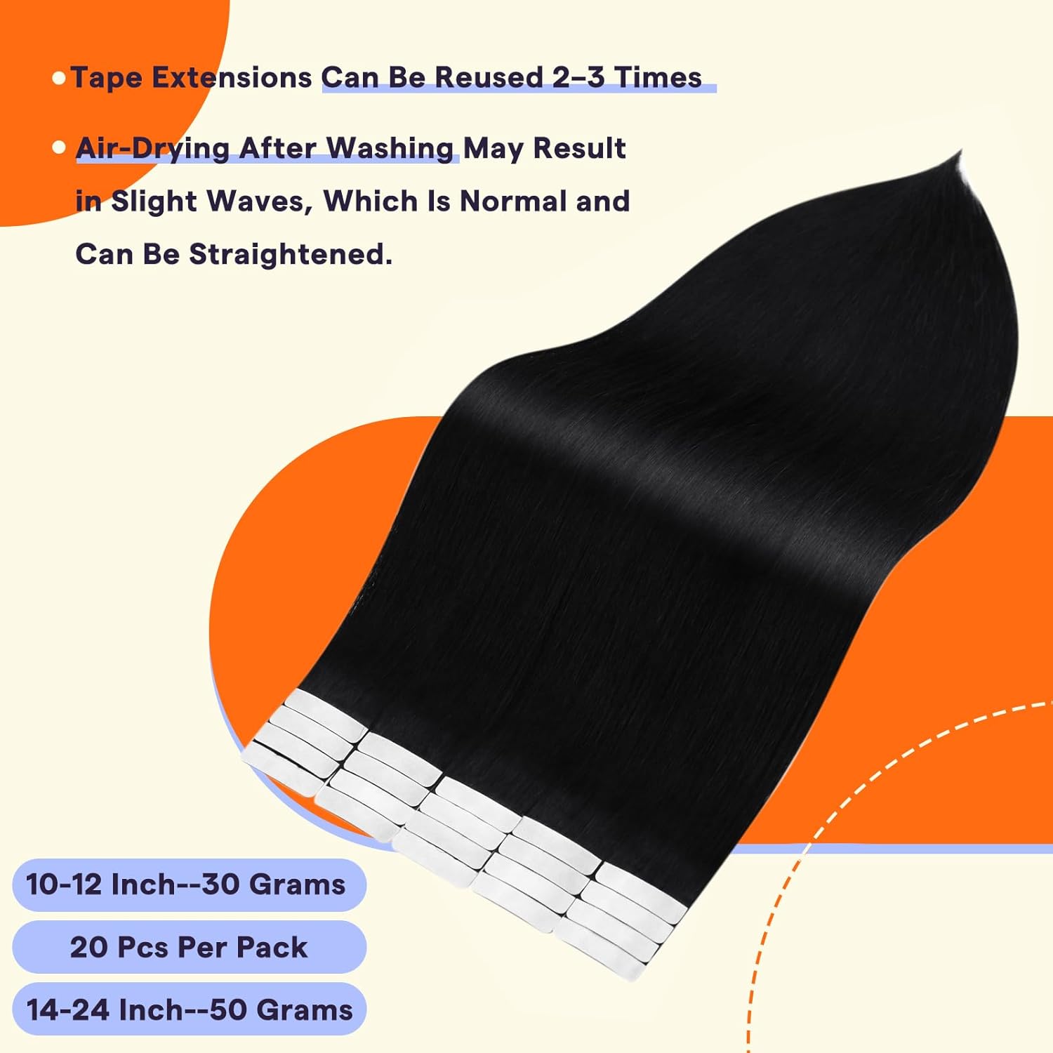 Full Shine Tape in Hair Extensions Natural Straight Human Hair 20 Pcs 50 Gram for Beauty Women