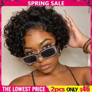 [Wholesale Price] 2-3-5Pcs Short Pixie Cut 13x4x1 Free Part Lace Front Human Hair Wigs for Black Women Brazilian Human Hair Wig 150% Density Natural Black Ready to Wear Daily Wig
