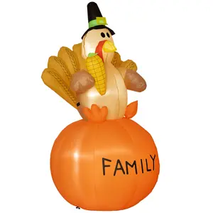 HOMCOM 4.9ft Inflatable Thanksgiving Decoration Turkey, Blow Up Outdoor LED Yard Display, Waterproof