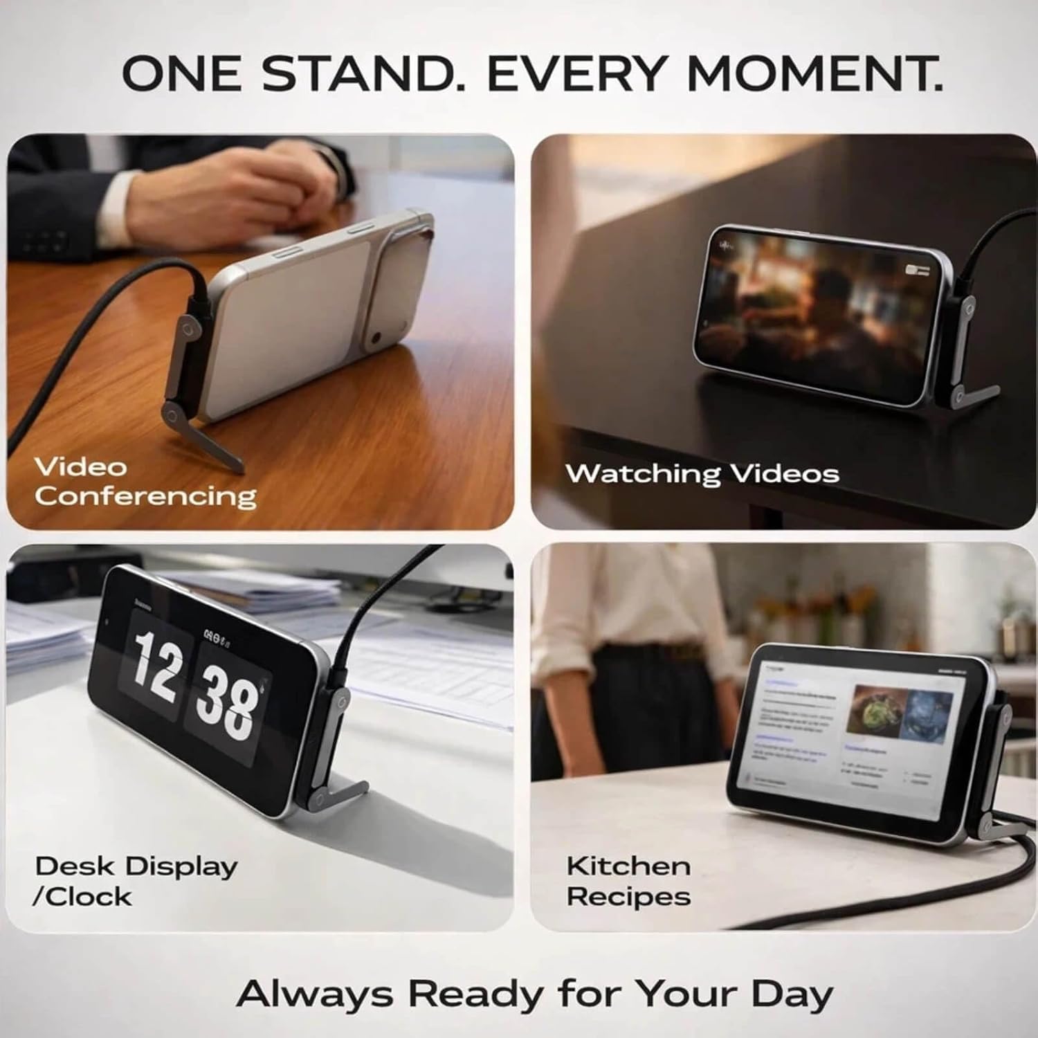 Invisible Stand Type-C Charger Cable, 240W Super Fast Charging 2-in-1 Charging Cord & Phone Holder for Gaming, Office, Car Travel – Black