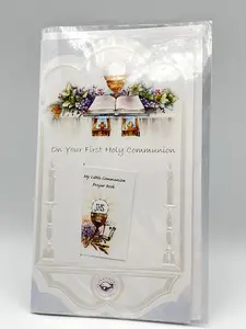 On your First Holy  Communion Greeting Card with Prayer Book