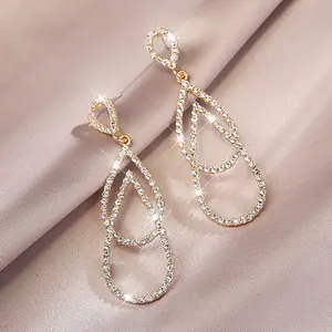 Long Exaggerated Earrings for Women, Unique Geometric Diamond-Studded Drop Earrings, Trendy Versatile High-End Ear Accessories