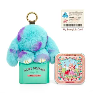 BunnyLulu Handmade Mini Spotted Bunny Keychain with Designer Tin & Certificate Card, Unique Mixed-Color Patterns,  Aesthetic Decor for Handbags & Backpacks, Perfect Easter Basket Filler