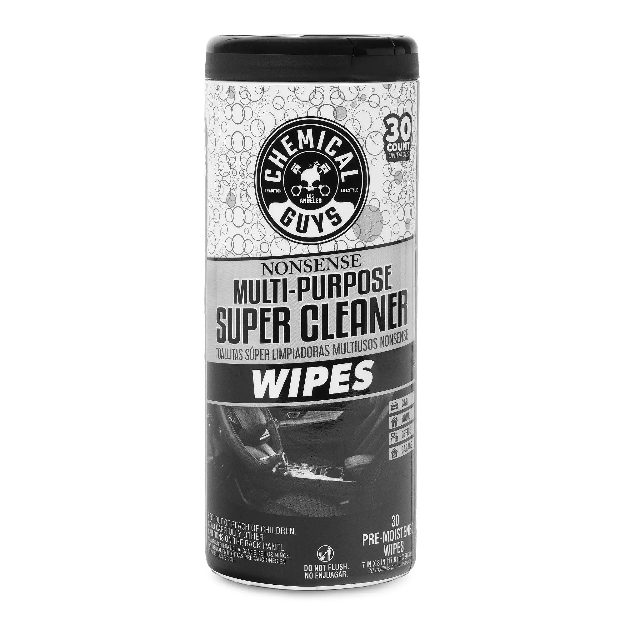 Chemical Guys Nonsense Multi-Purpose Super Cleaner Canister Wipes - 30 Pre-Moistened, Color-Free, Odorless Spot Cleaner Wipes with Advanced Texture Weave, Grease Lift, Residue-Free Finish, Quick Convenient Cleaning for Car & Home Interior Care