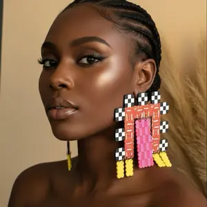 7/TAM-TAM :oversize extra large Afrocentric Earrings Handcrafted by West African Artisans Hypoallergenic Acrylic Lightweight Durable.