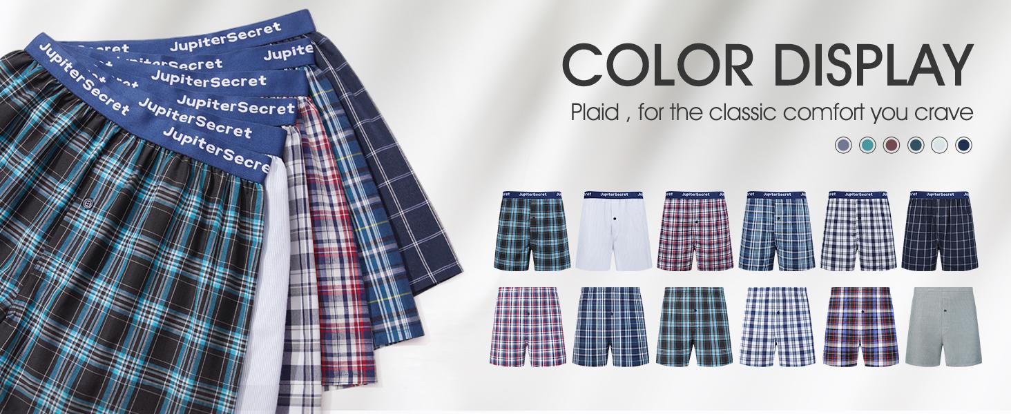 【JupiterSecret】6/10pcs Men's Comfortable Woven Boxer Shorts - Elastic Waistband, Breathable Fabric, Soft Touch, Random Color, Everyday Wear, Comfortable Fit