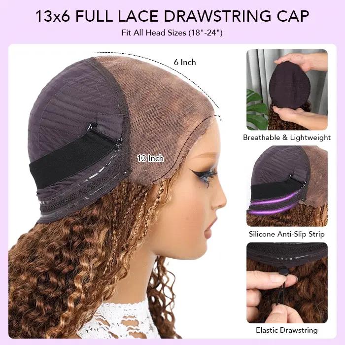 Pizazz Hair Boho Braided Wigs 4/27 Highlight Color Boho Braided Curly Human Hair Wigs 13x6 Glueless Pre Cut HD Lace Wig with Drawstring