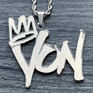 King Von Necklace - 1.5" Etched & Polished OTF Pendant in Solid 316L Surgical Stainless Steel with Satin Finish & Mirror Quality Shine O Block Free Gift Included