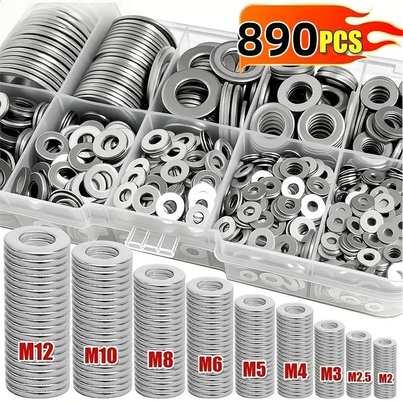 890-Piece 304 Stainless Steel Hardware Assortment Kit - M2-M12 Hex Cap Screws, Hex Nuts, Multi-Type Washers, Machine Screws, Bolt And Nut Set, Screws And Nuts
