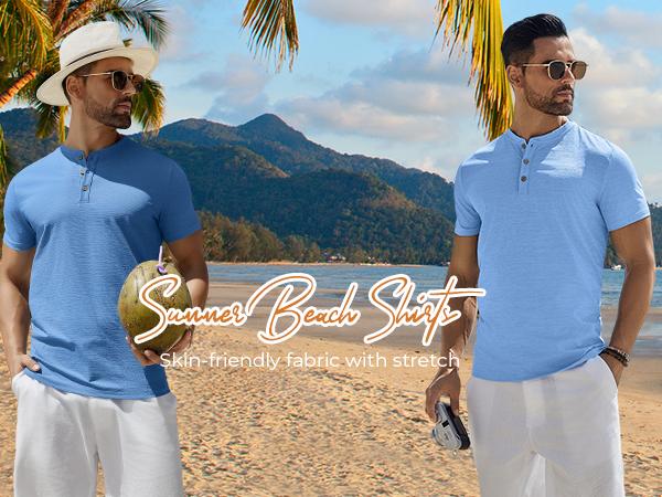 COOFANDY Mens Henley Shirts Short Sleeve Casual Button Down Shirts Lightweight Summer Basic Tee