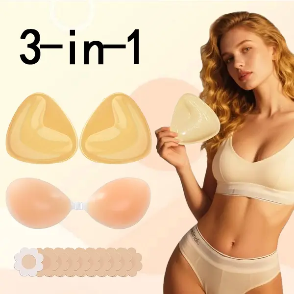 Invisible Silicone Bra & Triangle Nipple Covers Set – Seamless Push Up Lift & Shape Bundle, Strong Hold Adhesive, Strapless Backless Support for All Outfits, All-Day Comfort & Invisible Fit Womenswear
