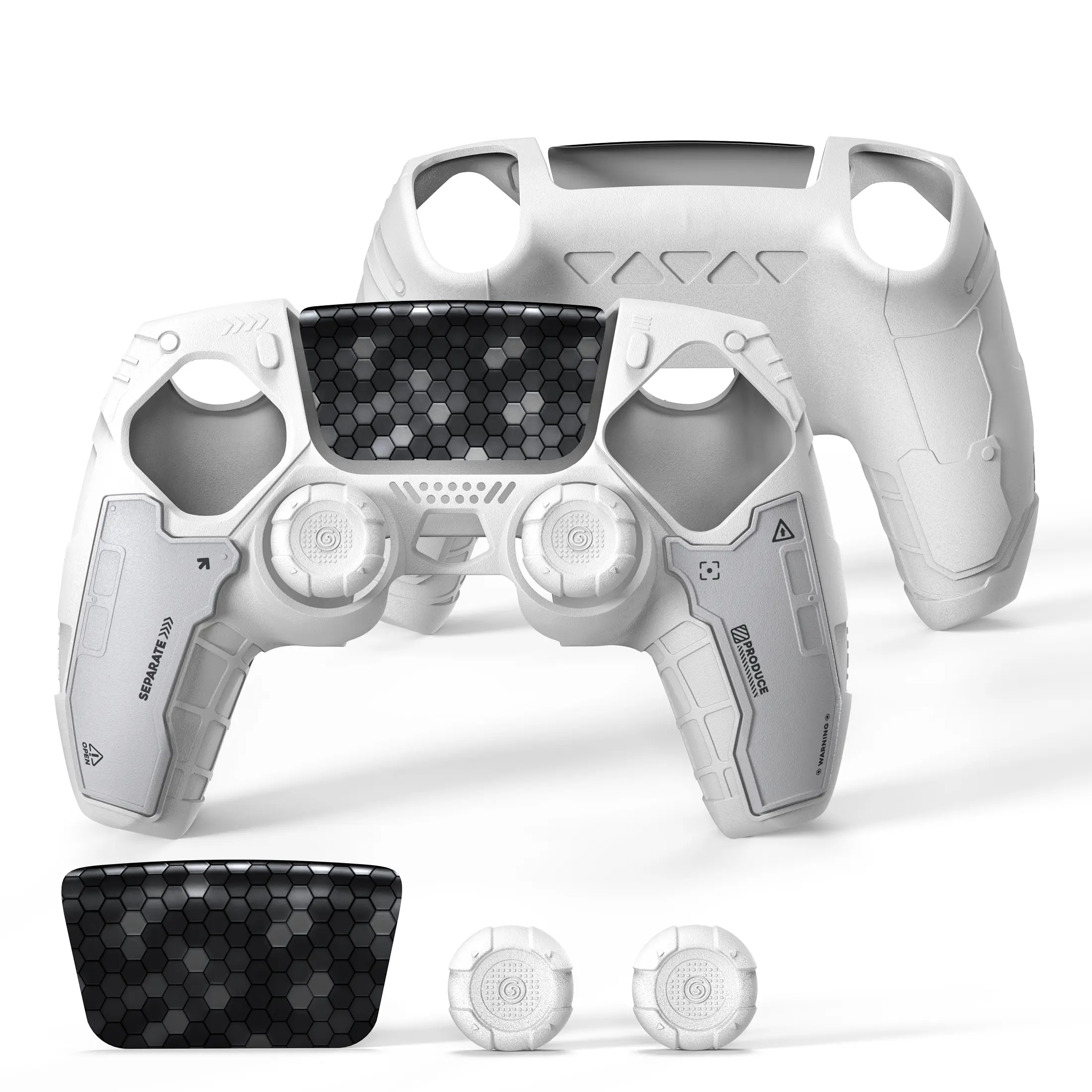 GeekShare G.S.TAC Tactical White PS5 Controller Skin Set, Anti-Slip Silicone Protective Cover Case for PS5 Wireless Controller with 2 Thumb Grip Caps and 2 Stickers – Monster Hunter Wilds Style
