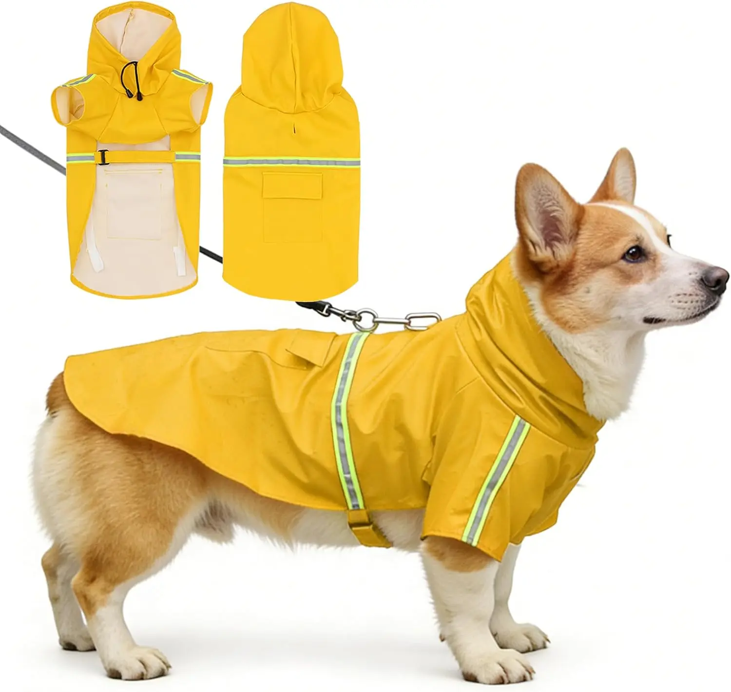 Waterproof Dog Raincoat for Small to Extra Large Dogs-Adjustable Hooded Slicker Poncho,Reflective Dog Rain Jacket with Leash Hole for Outdoor Walking,Hiking Pink XL