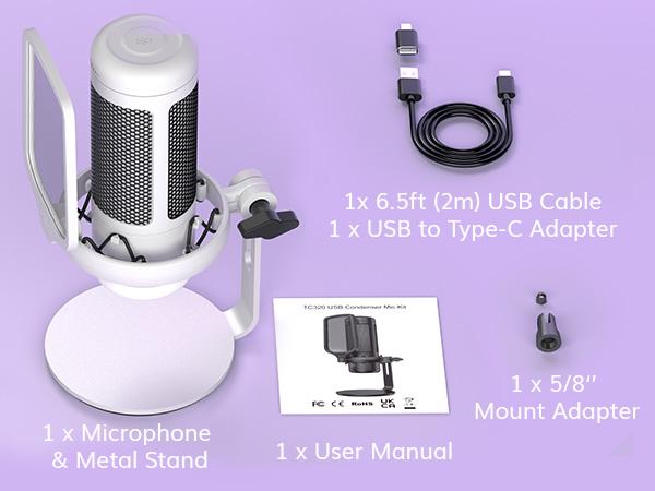 TONOR TC310 USB Type-C Microphone with RGB/Gain Control and Mute Touch for Streaming, Podcasts, Recording, Twitch/YouTube/Discord