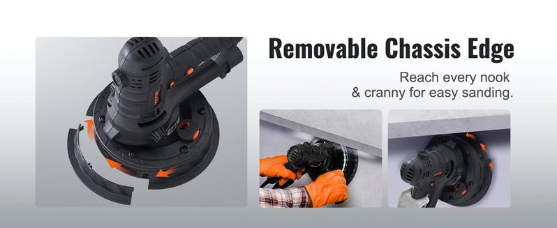 VEVOR Drywall Sander 800W Brush Motor 1200-2300RPM Variable Speed & Auto Vacuum