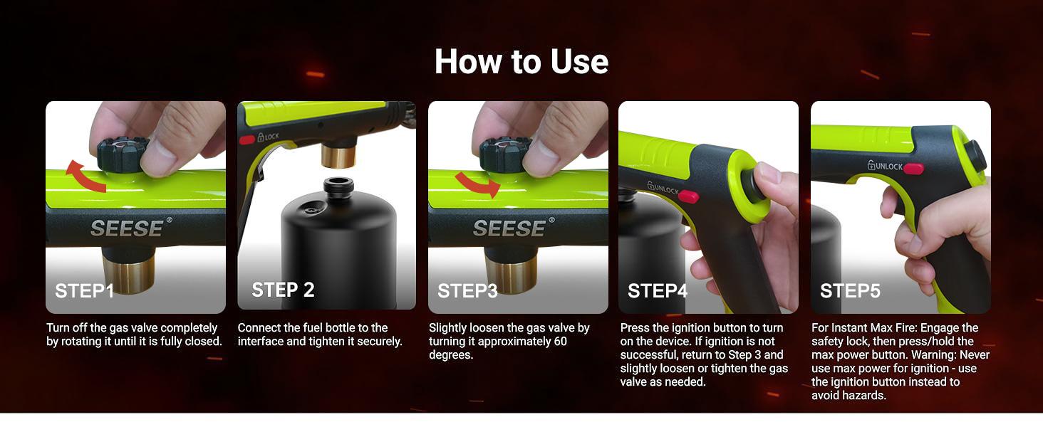 SEESE Powerful Propane Torch (Propane Tank Not Included),Culinary Propane Torch Lighter, Adjustable Blow Torch for Sous Vide Searing Steak, BBQ