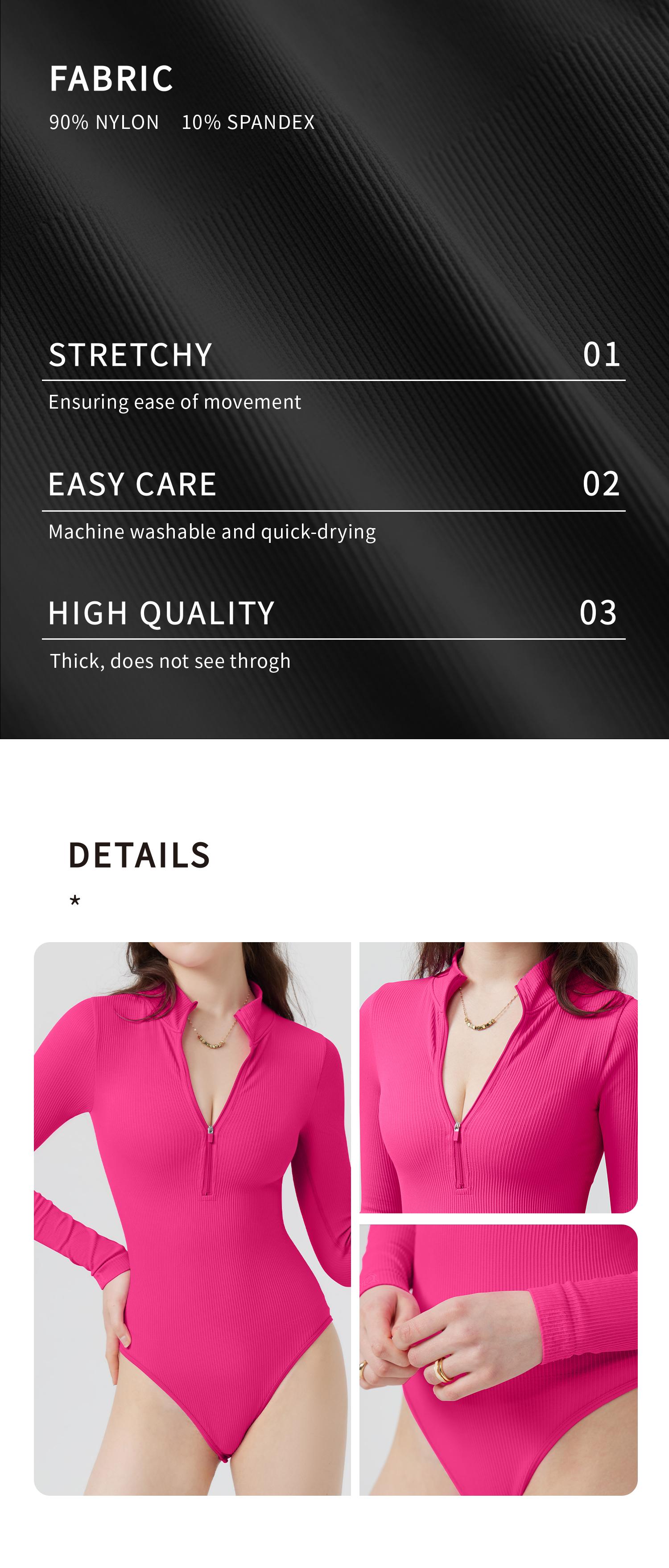 OQQ Women's 2 Piece Bodysuits Sexy Ribbed One Piece Zip Front Long Sleeve Tops Bodysuits SpringStatements