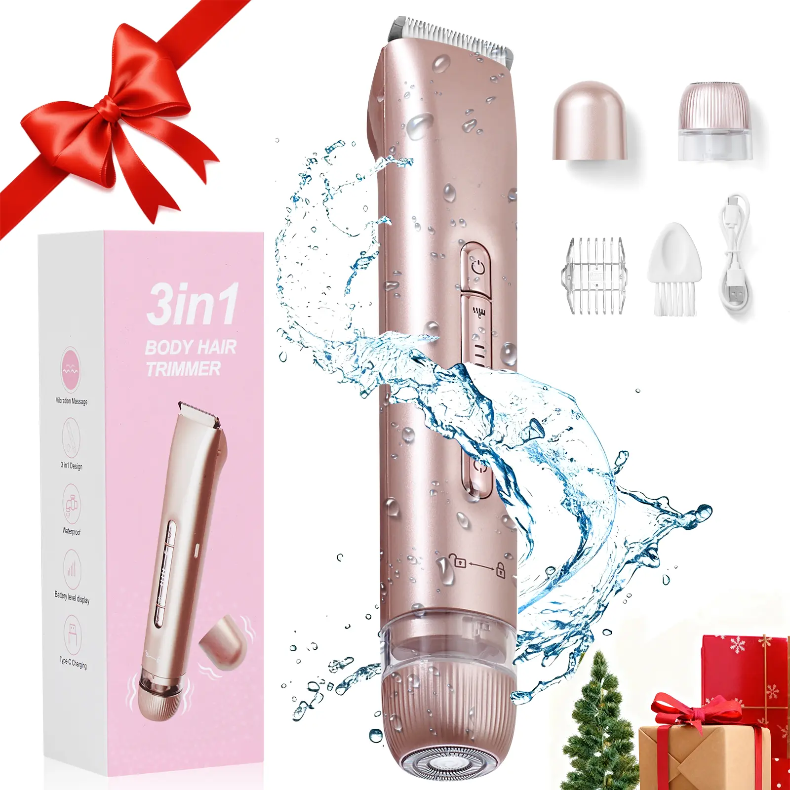 3-in-1 Electric Bikini Trimmer for Women, Rechargeable Wet Dry Shaver for Bikini Line & Body, Portable Grooming Tool with Massage Head, IPX7 Waterproof, Intimate Pubic Trimmer, Portable Hair Trimmer,back to school,back to school haul