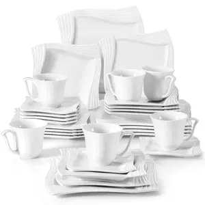 MALACASA Dinnerware Sets, 30-Piece Porcelain Plates and Bowls Sets for 6, Square Dish Set with Dinner Plates, Dessert Plates, Soup Bowls, Cups and Saucers,  Series Amparo