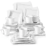 MALACASA Dinnerware Sets, 30-Piece Porcelain Plates and Bowls Sets for 6, Square Dish Set with Dinner Plates, Dessert Plates, Soup Bowls, Cups and Saucers,  Series Amparo