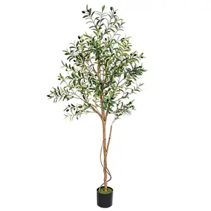 6Ft Artificial Olive Tree - Realistic Foliage And Twisted Vine Trunk, No-Watering Tall Potted Plant for Home, Office, Entryway And Empty Corner Decoration