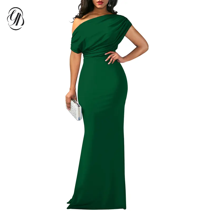 OYV Women's Elegant Polyester Knitted Sleeveless Off-Shoulder Bodycon Long Evening Dress - Formal Wear, Classy Wedding Guest Dress, Fitted Cocktail Attire