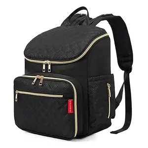 Champion Black Chevron Quilted Diaper Backpack with Gold Accents Super Spacious & Organized All-Day Comfort Stroller-Friendly Mom Bag Multifunctional Large Capacity Mommy