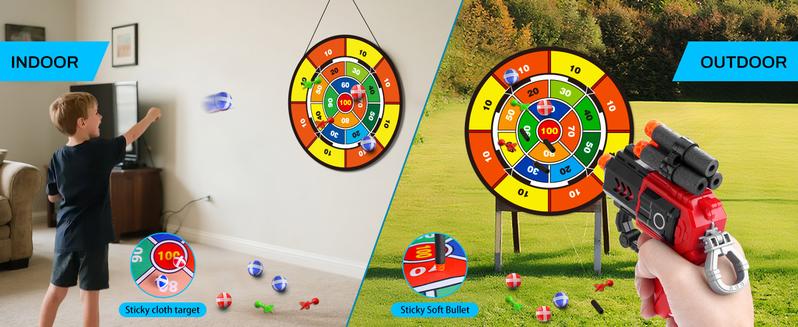 VATOS 2 Pack Bow and Arrow Toy with LED Light - 4 in 1 Archery & Dart Game Set with 20 Suction Cup Arrows, Shark Glow Target & Dart Board - Indoor/Outdoor Birthday Gift for Kids Boys Girls Ages 5-12