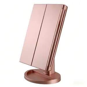 Hoodink Portable LED Light Makeup Mirror 3-fold Foldable Rechargeable Vanity Mirror with 2x 3x 10x Magnification, Touch Control Mirror for Travel Bedroom, Led Lighted Mirror