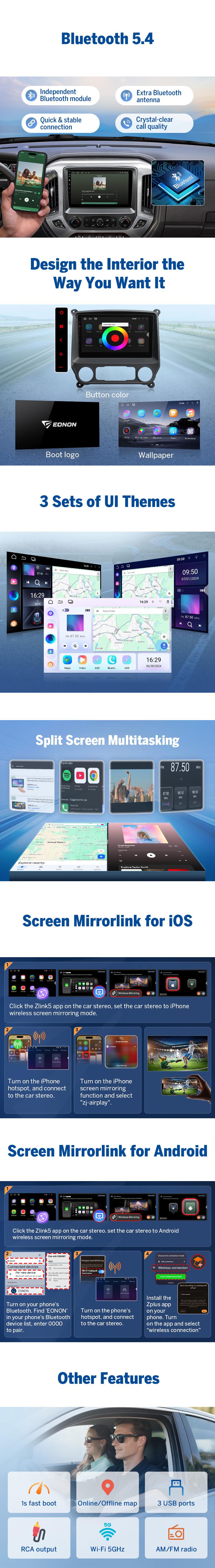 Eonon Car Stereo for Chevy Silverado GMC Sierra 2014-2018 Android 13/14 Head Unit with Wired/ Wireless CarPlay Android Auto 10.1" Car Radio Touch Screen SWC Sub BT Backup Camera Dashboard Upgrade - GMSX7A / GMSX6S2