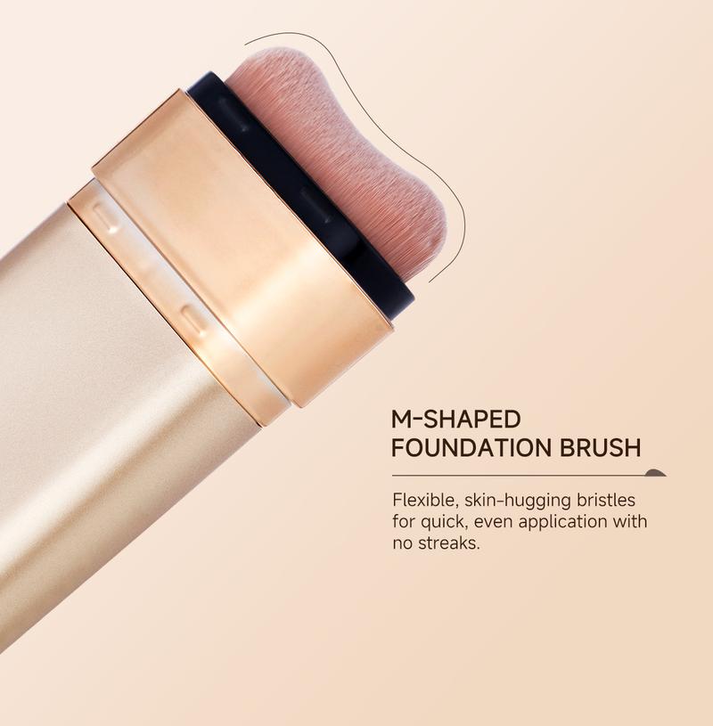 QIANWHITE Luminous Dual-Ended Concealer Foundation Stick with Built-in Brushes Complimentary Puff 24H Long-Lasting Waterproof Sweatproof One-Swipe Even Flawless Base Clear Radiant Skin Foundation Stick
