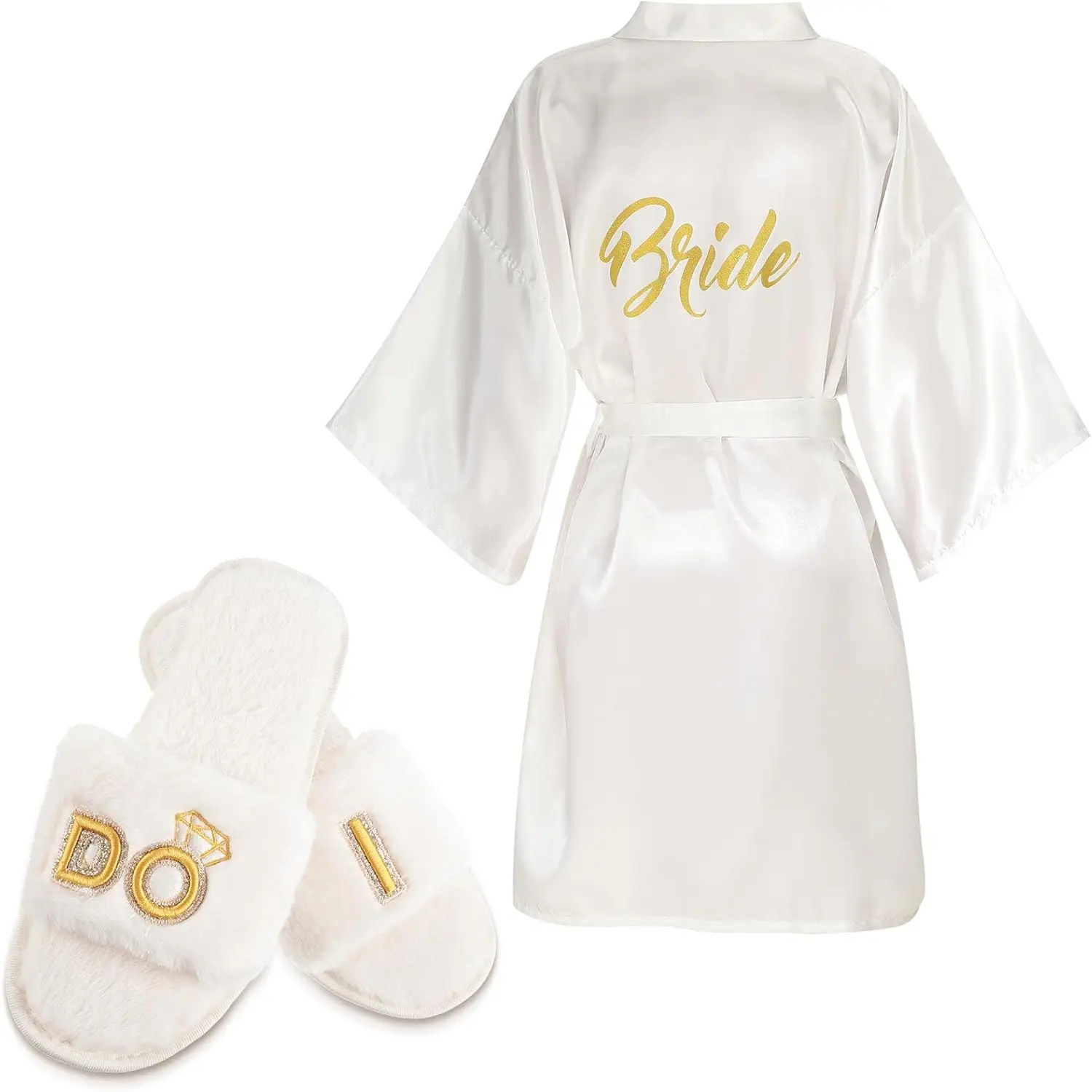 Jiuguva Women's Bridal Loungewear Set - Robe and Slippers, Ideal for Wedding Day, Bridesmaid Gifts