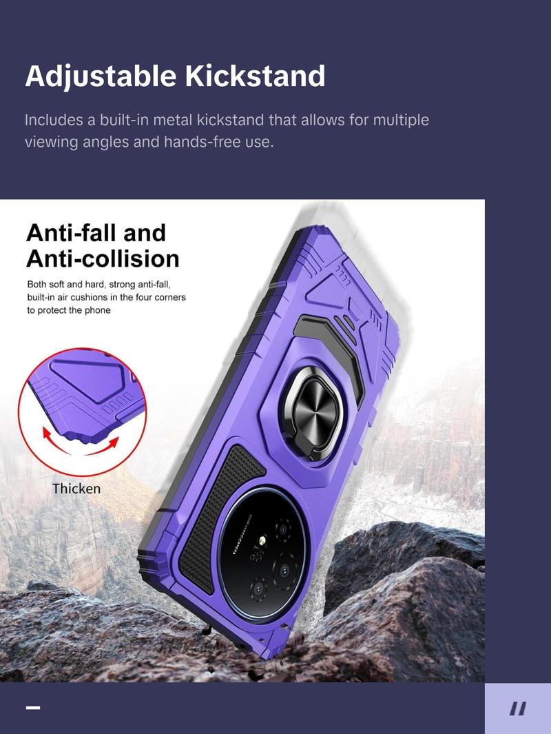 TCL 50 XL 5G Phone Case with Tempered Glass Screen Protector, Military Grade Heavy Duty Shockproof Protective Cover, Ring Kickstand for TCL 50 XL (Purple)