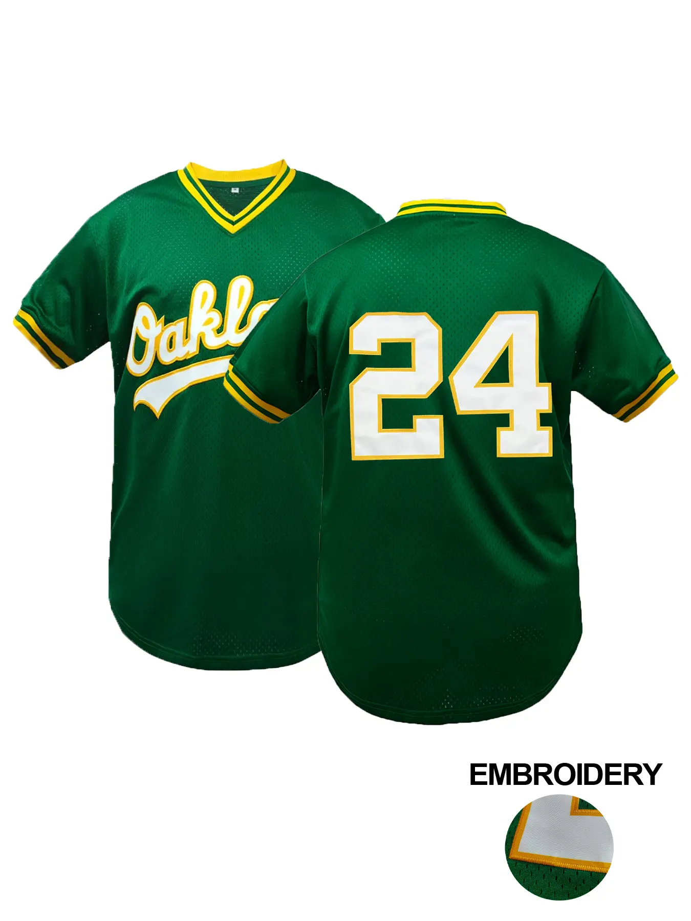 Men's V-Neck Short Sleeve Embroidered Baseball Jersey, Jersey Shirts, Oakland Stitched Baseball Shirt, Athletic Tops, Loose Fit Breathable Mesh Design, Casual Outdoor Sports Clothing & Daily Wear, All Season Unisex Style, Gift for Training