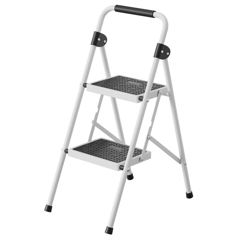 Flycity  2-step ladder, 2-step stool, adult folding step stool, with soft padded handle, wide anti-slip platform with ergonomic design. Adult portable step stool, multi-purpose for home, kitchen, office.