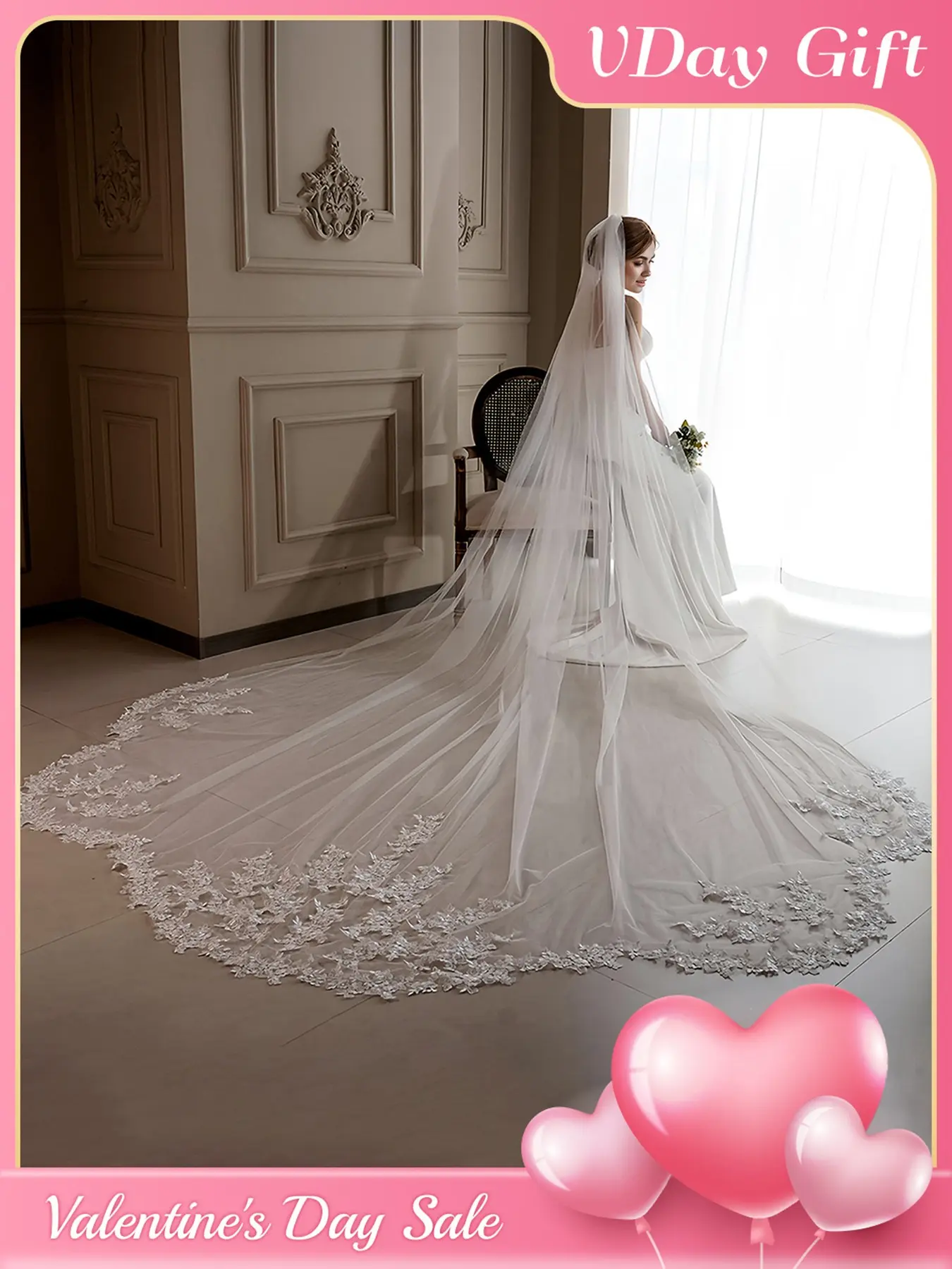 Bridal Cathedral Veil in Delicate White Lace with Oversized Train and Romantic Wavy Edges Wedding Photo Essential Trailing Veil Wedding Veils for Brides