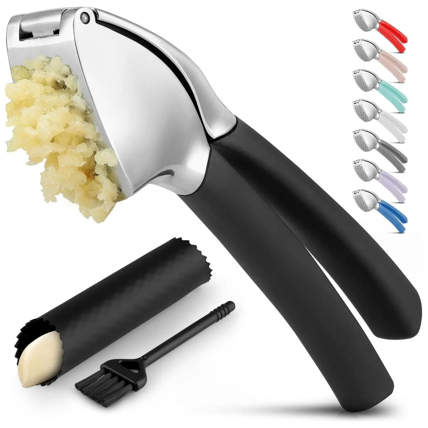 Garlic Press Comfort Grip with Peeler and Brush Kitchen Silicone Utensils