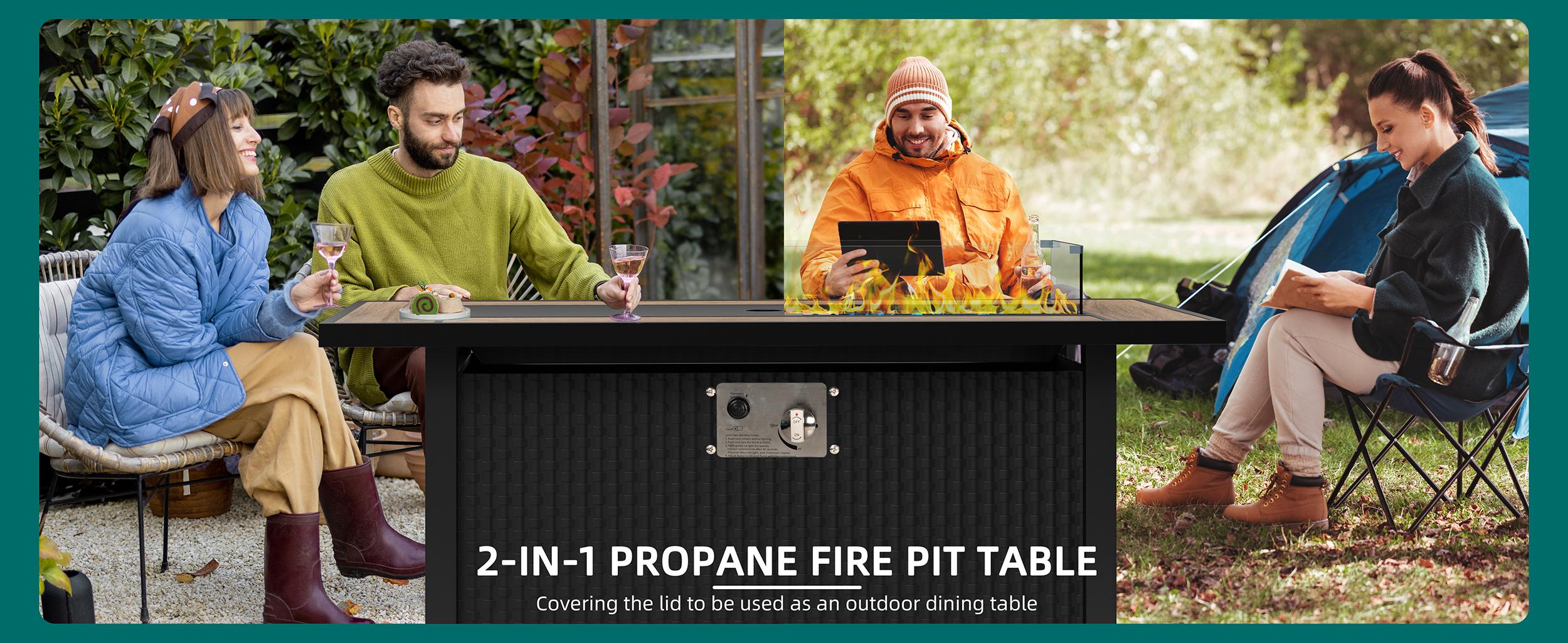 Walsunny Steel Fire Pit, 45inch Outdoor Propane Fire Pit Table 50,000 BTU Rectangle Pit with Glass Tabletop and Waterproof Cover, Gas Fire Table for Garden,Patio, CSA Modern Safety