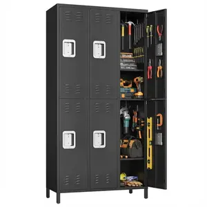 Garvee 72" Industrial-Grade 9-Door Steel Storage System - 9 Shelves + 29 Multi-Purpose Hooks, Modular Locker Cabinet for Warehouse/School/Home Gym (Reinforced Steel Frame + Anti-Slip Base Plates) - Black
