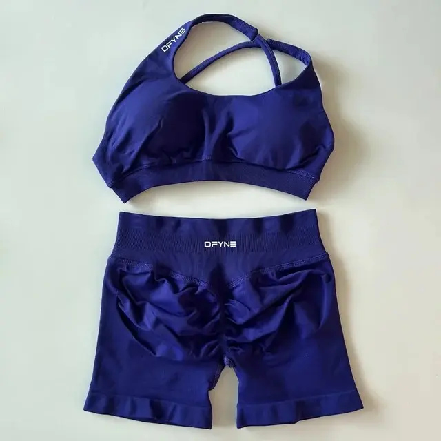 DFYNE Impact Seamless One Shoulder Workout Set for Women – Asymmetric Sports Bra & High Waist Scrunch Shorts, Sculpting Activewear Outfit