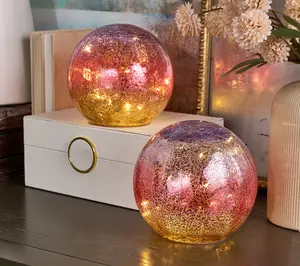 Set of (2) 5.5" Illuminated Sunset Mercury Glass Spheres by Valerie