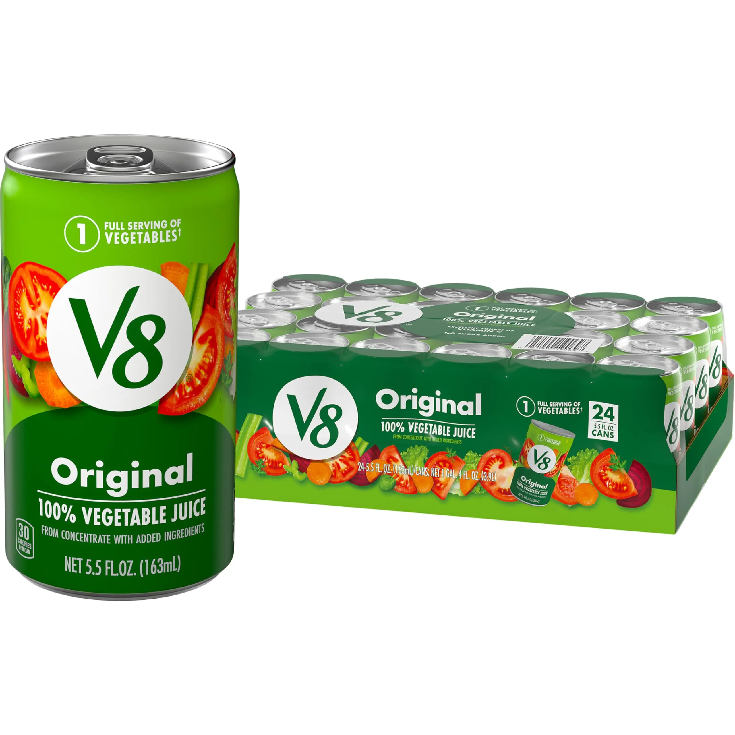 V8 Original 100% Vegetable Juice, 5.5 fl oz Single-Serve Cans, 24 Pack, Tomato & 7 Vegetable Juices