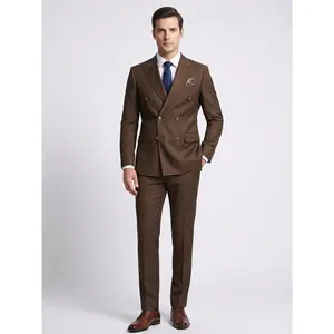 Brown Double Breasted Slim Fit Suit