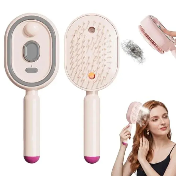 Wireless Cordless Rechargeable Electric Steam Brush & Straightener, Multifunctional Styling Tool with Detangling Comb & Air Mister for Haircare, Smooth Hair Styling for All Hair Types & Home Spa Routines