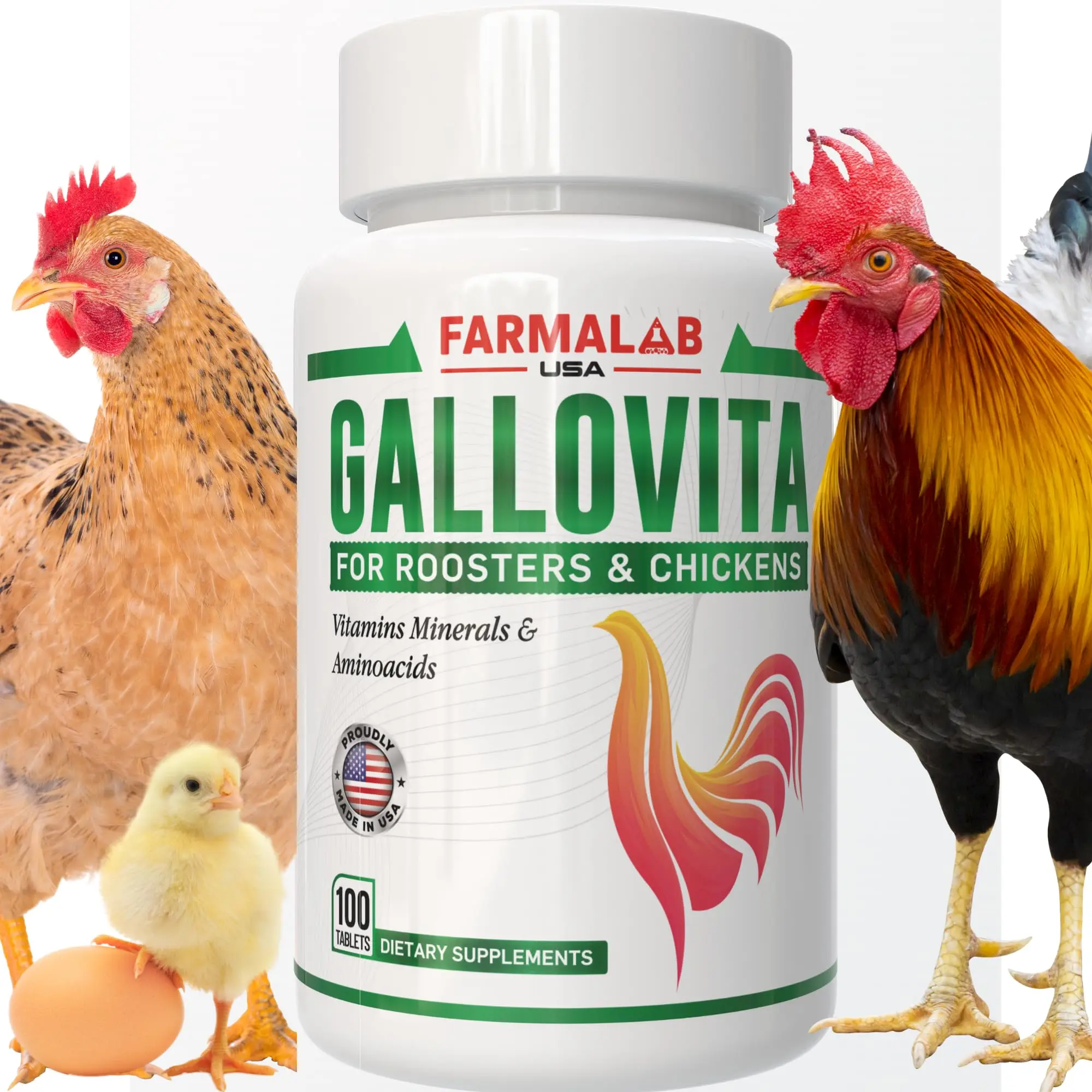 GALLOVITA Extra Strong Gamefowl & Chickens Health Supplements - 100 Tablets, Contains Vitamins, Minerals, Amino Acids, Supports Growth, Store in Cool Dry Place