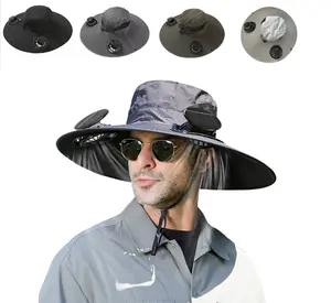 Solar Powered Fan Hat for Men Women Wide Brim UPF 50+ Outdoor Fishing Beach Sun Hat with 2 Fans & Adjustable Fit
