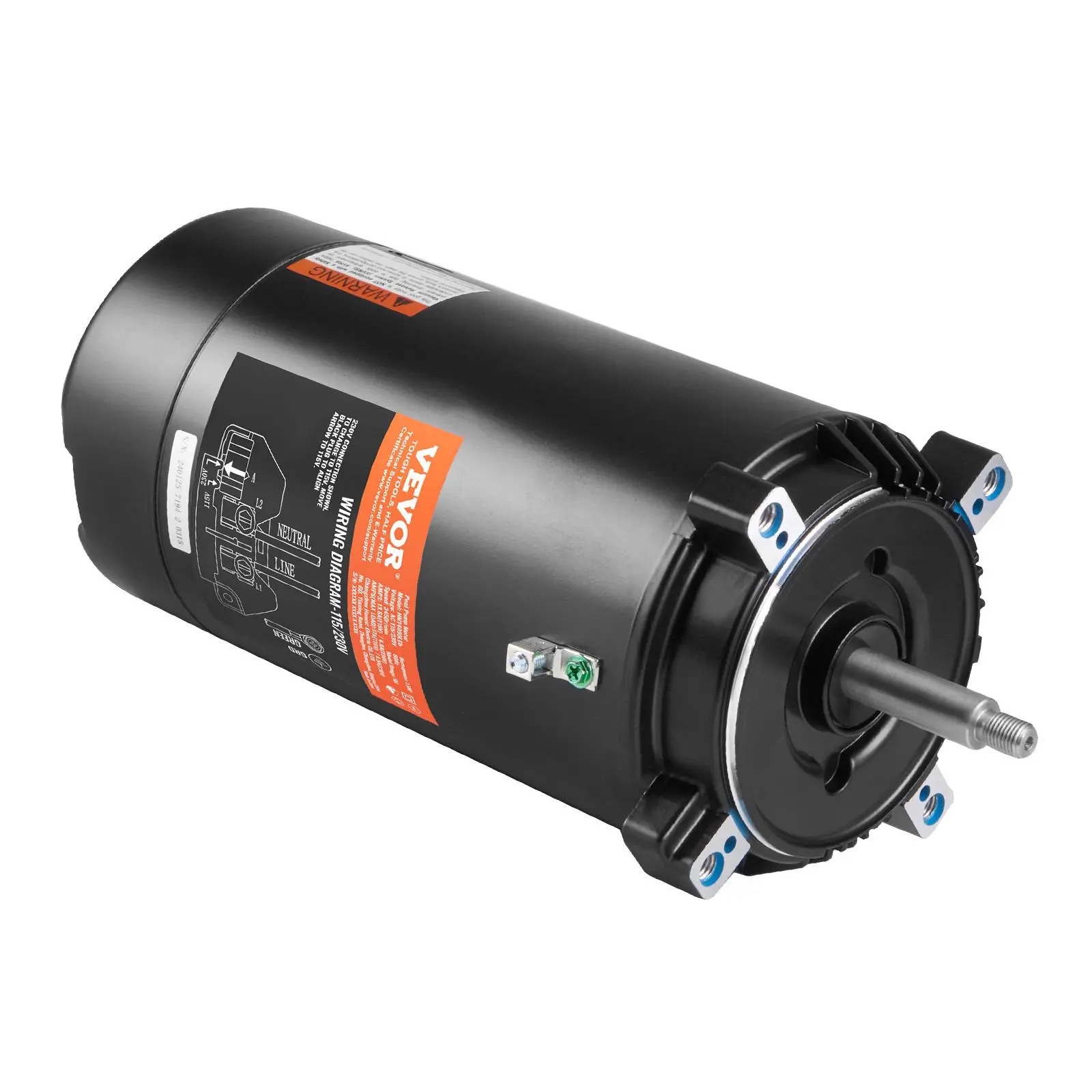【SummerFinds】VEVOR 1.5 HP Pool Pump Motor,  56J Frame, 115V(13.6 Amps)/230V(6.8 Amps) 3450 RPM, 60Hz, 1.3 Service Factor, 90μF/250V Capacitor, CCW Rotation Round Flange Replacement Motor