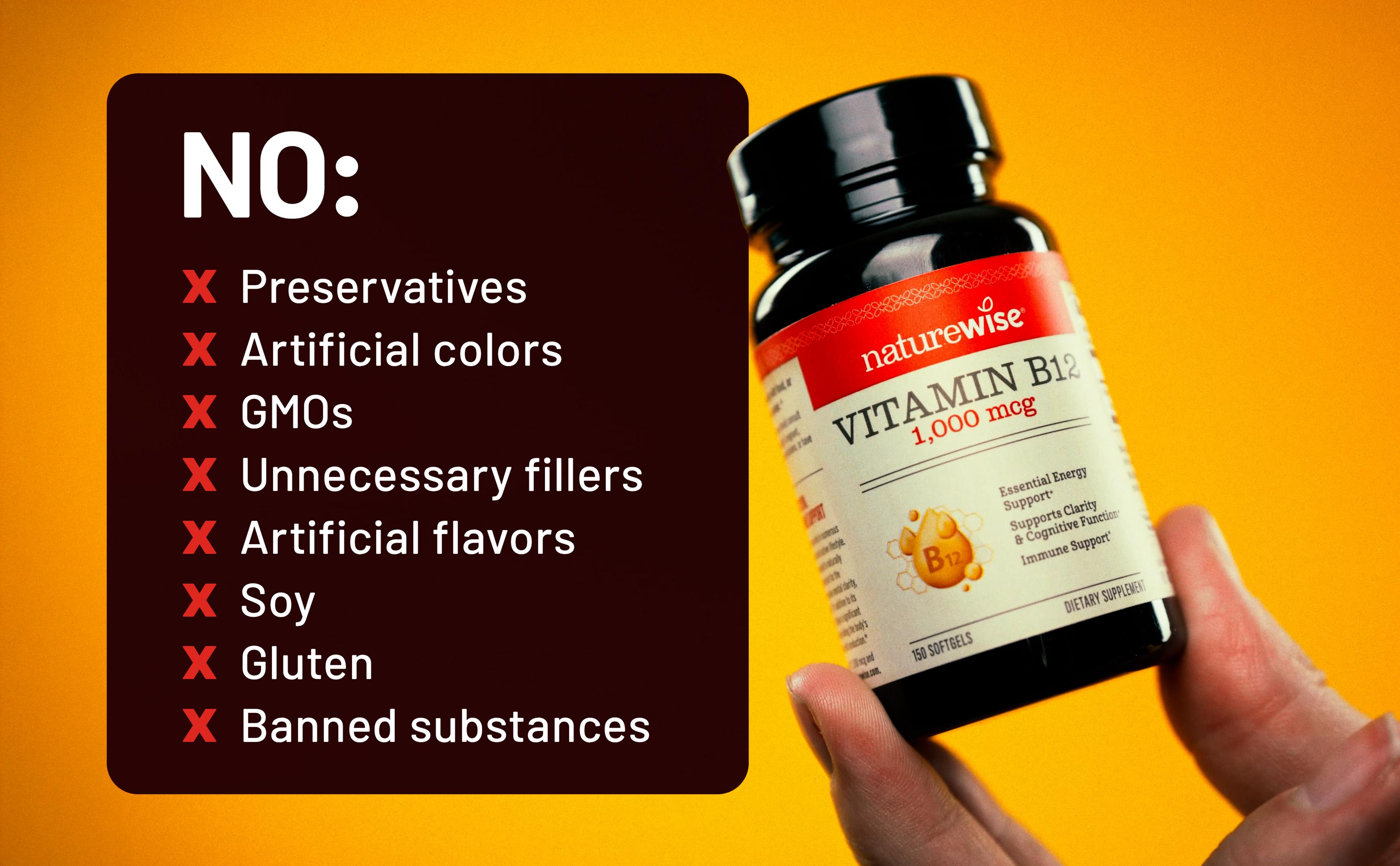 NatureWise Vitamin B12 - Extra Strength - Supplement for Supporting Energy Levels, Mental Clarity, Nervous System Health - Easy-to-Swallow, Soy and Gluten-Free, Non-GMO - USA Manufactured